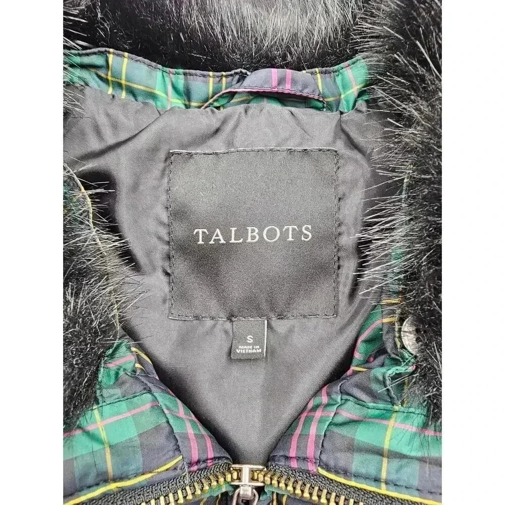 Talbots Women's Size S Tartan Plaid Puffer Vest w/Detachable Fur Collar - Picture 3 of 8